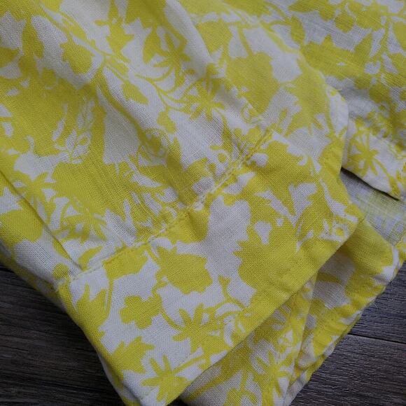 Charter Club Yellow Floral Linen Blouse Size M Coastal Resort Preppy Grandmother - Picture 11 of 11